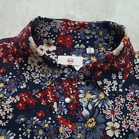 Adriano Goldschmied Women's Size XS Silk Blouse Snap Button Floral Western Boho - Picture 9 of 15